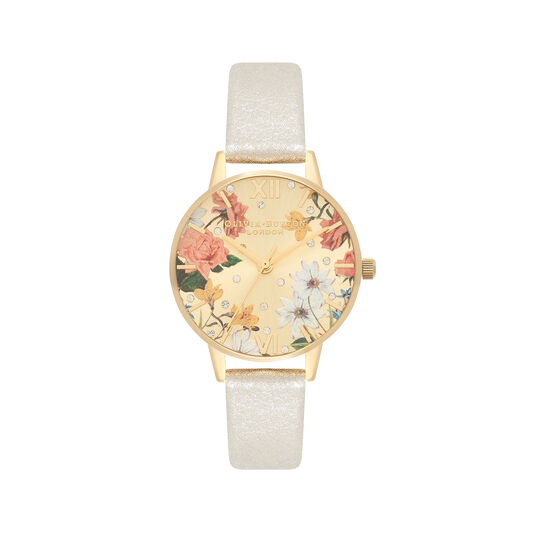 Sparkle Floral Shimmer Pearl & Gold Watch