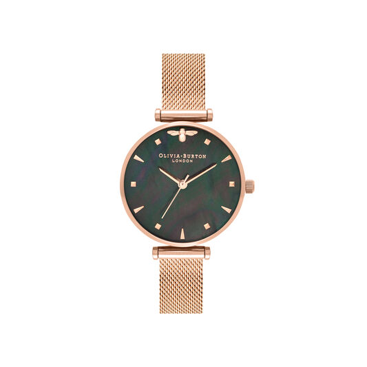 Queen Bee Black Mother of Pearl Rose Gold Mesh