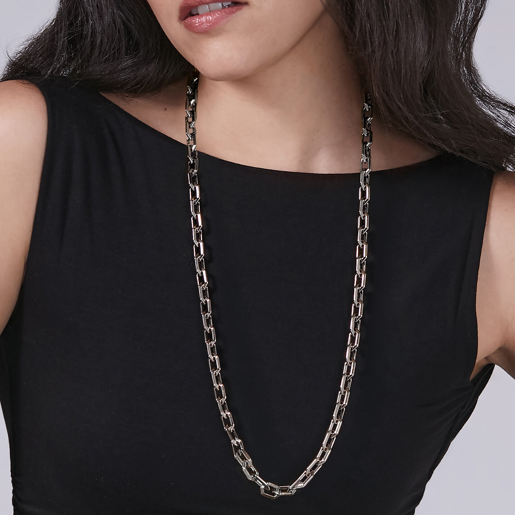Honeycomb Geo Silver Tone Chain Link Necklace