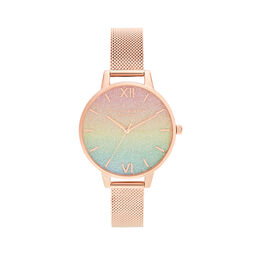 Rainbow Glitter Dial & Rose Gold Mesh