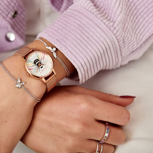 Illustrated Animals Rainbow Bee, Rose Gold Mesh