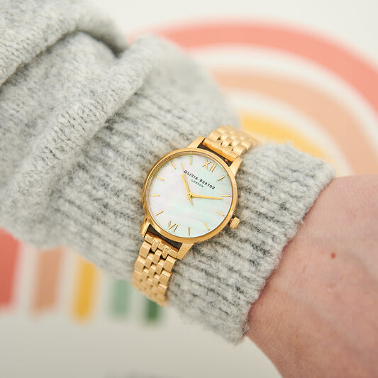 Mother of Pearl White Bracelet, Gold