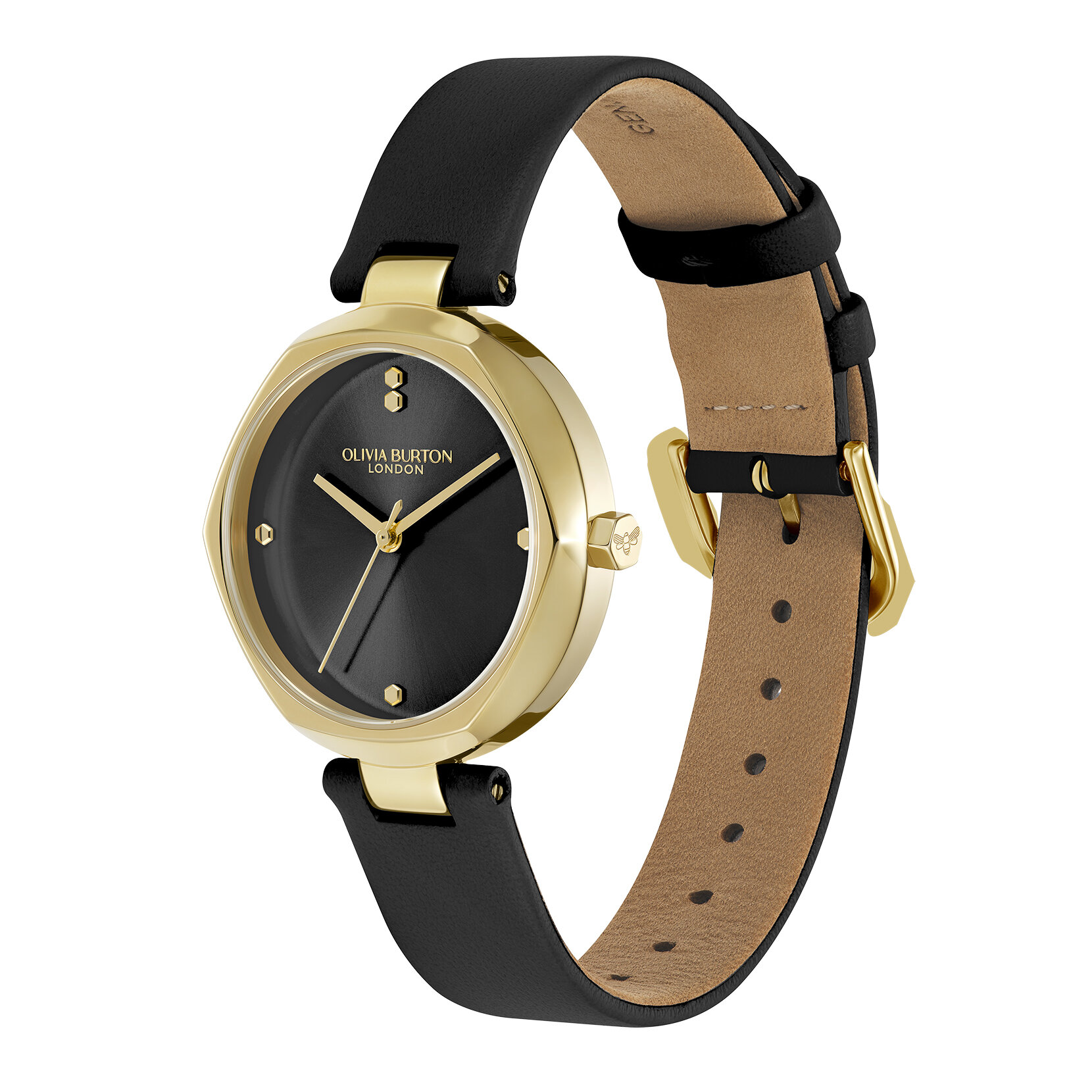 32mm Dimension T-Bar Gold & Black Leather Strap Watch
