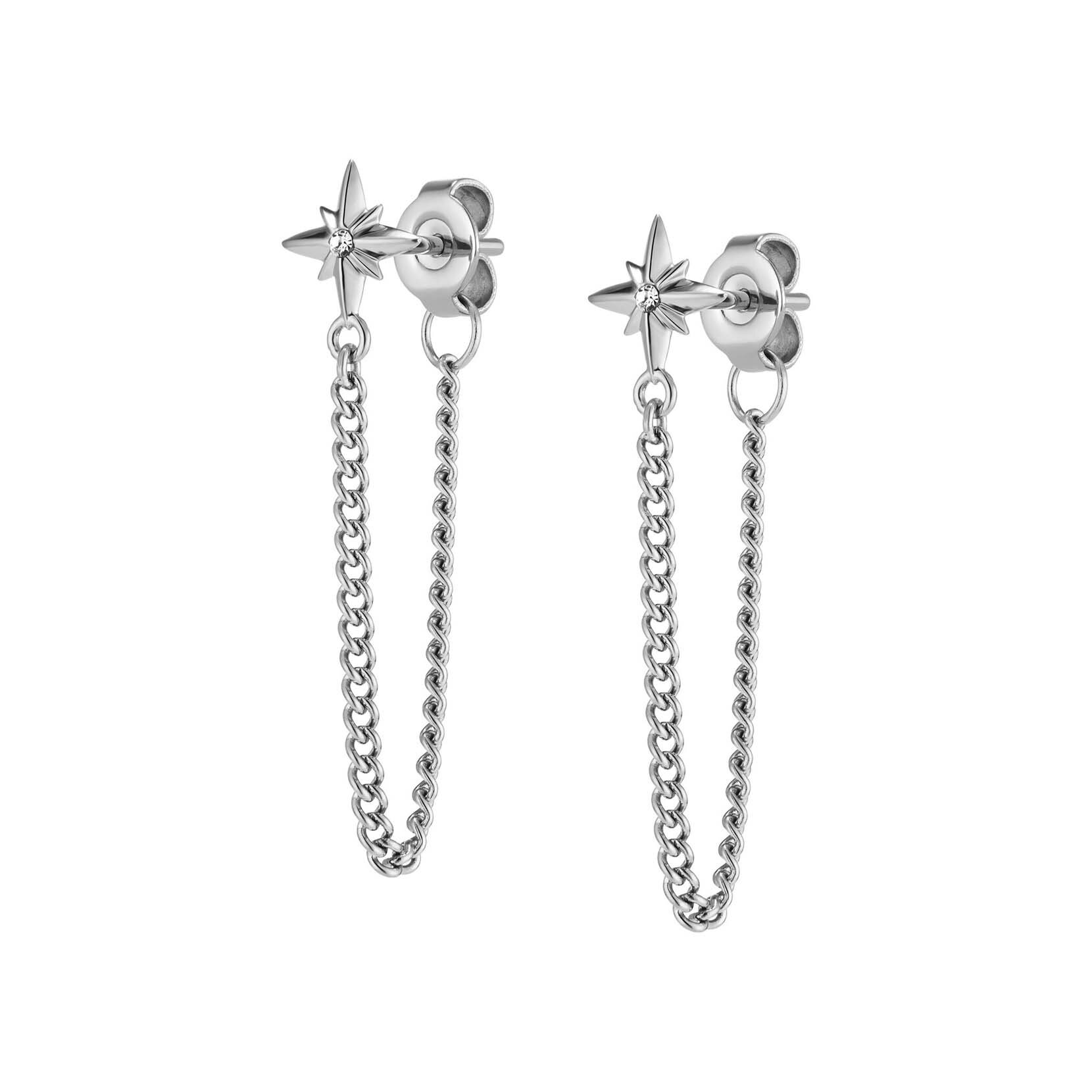 North Star Silver Tone Chain Earrings