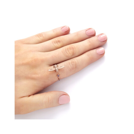 Bejewelled Bee Ring Rose Gold & Amethyst