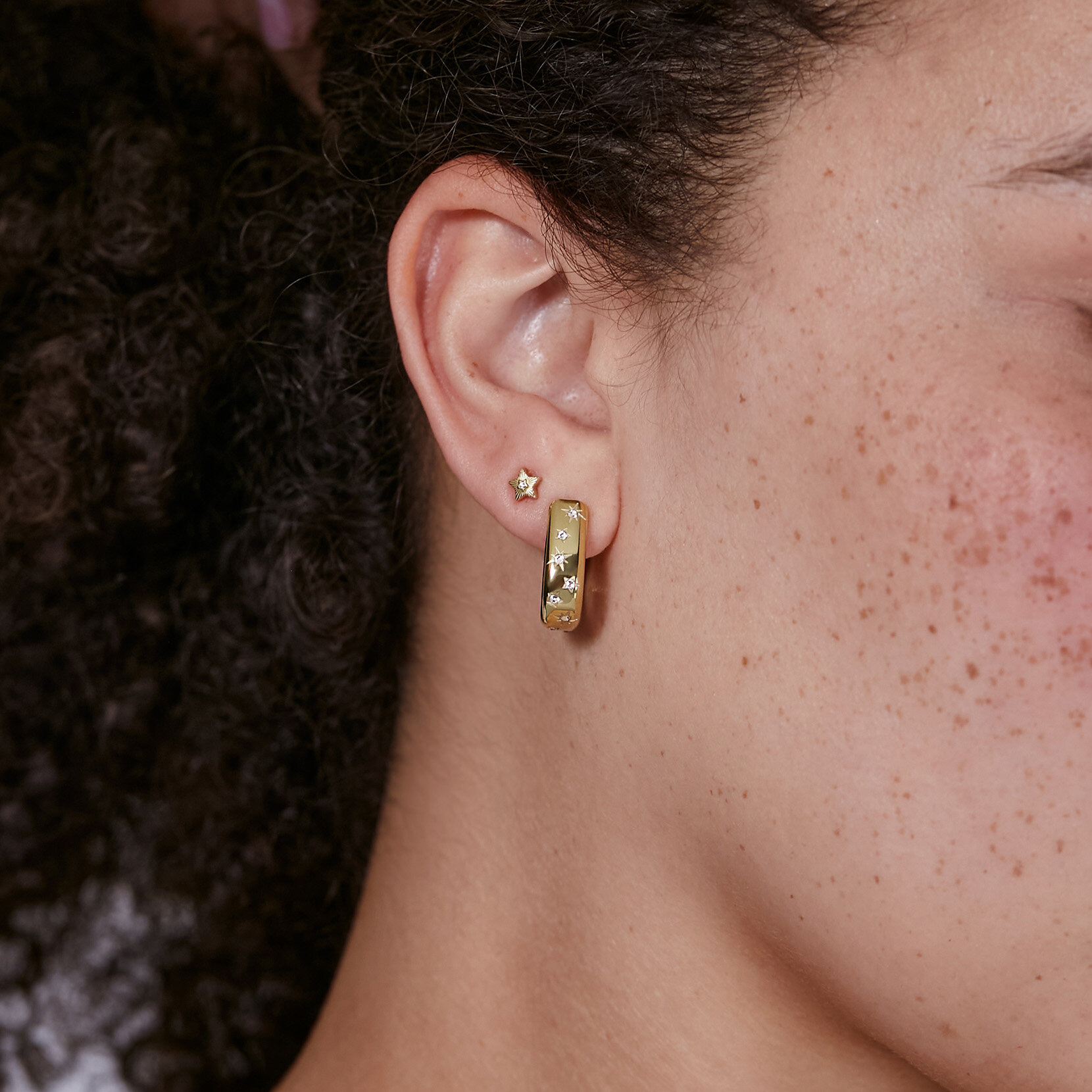 Celestial Crystal Gold Plated Hoop Earrings