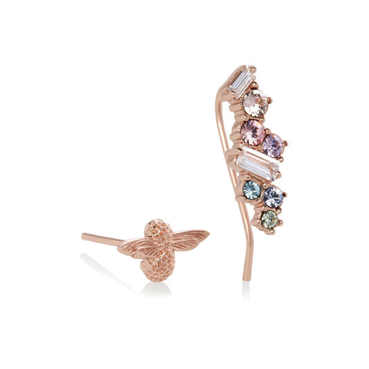 Rainbow Bee Crawler & Stud Rose Gold