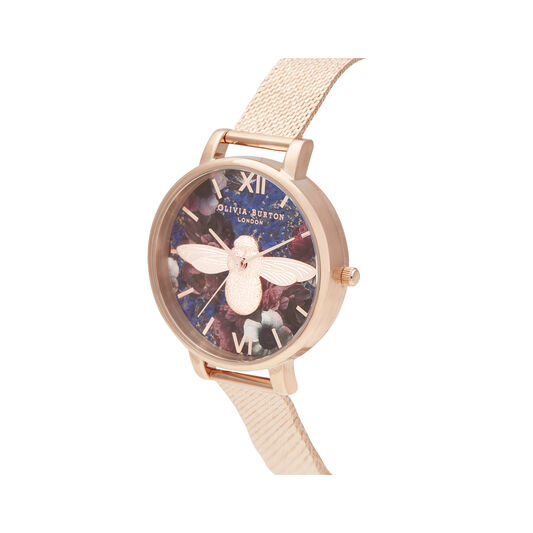 Big Dial 3D Bee Lapis Lazuli & Rose Gold Boucle Mesh