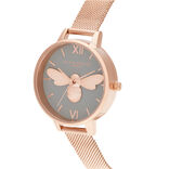 Lucky Bee 34mm Gray & Rose Gold Mesh Watch | Olivia Burton  display picture 2