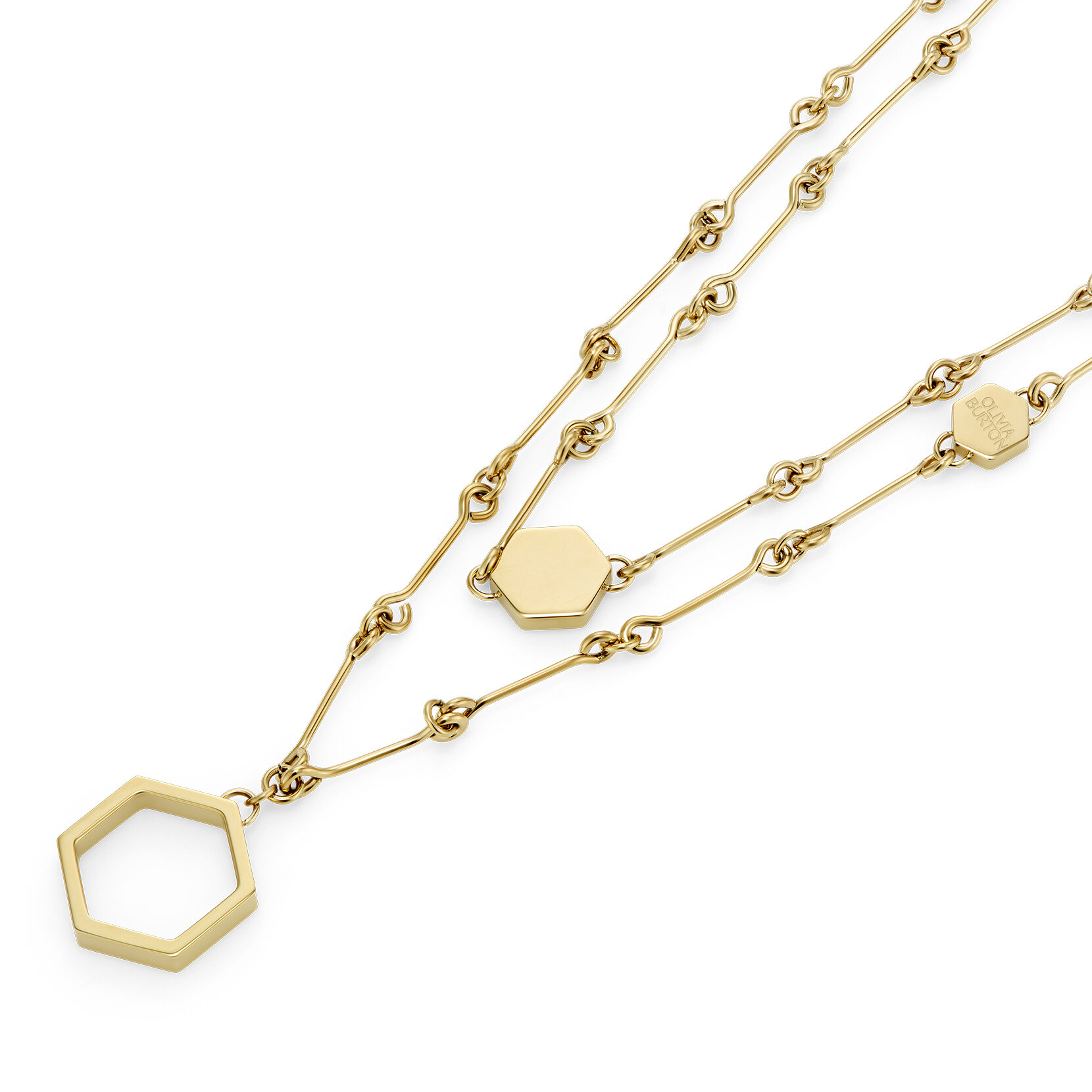 Honeycomb Gold Plated Double Chain Necklace