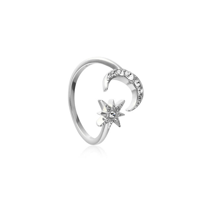 Celestial Adjustable North Star and Moon Silver Ring