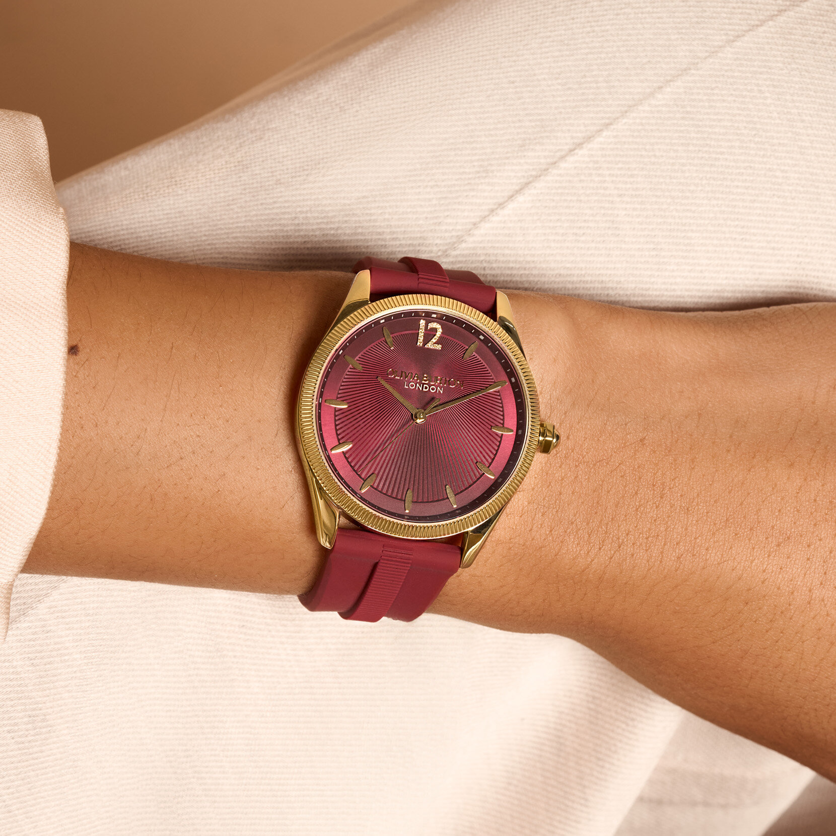 38mm Radiate Gold & Cranberry Silicone Strap Watch