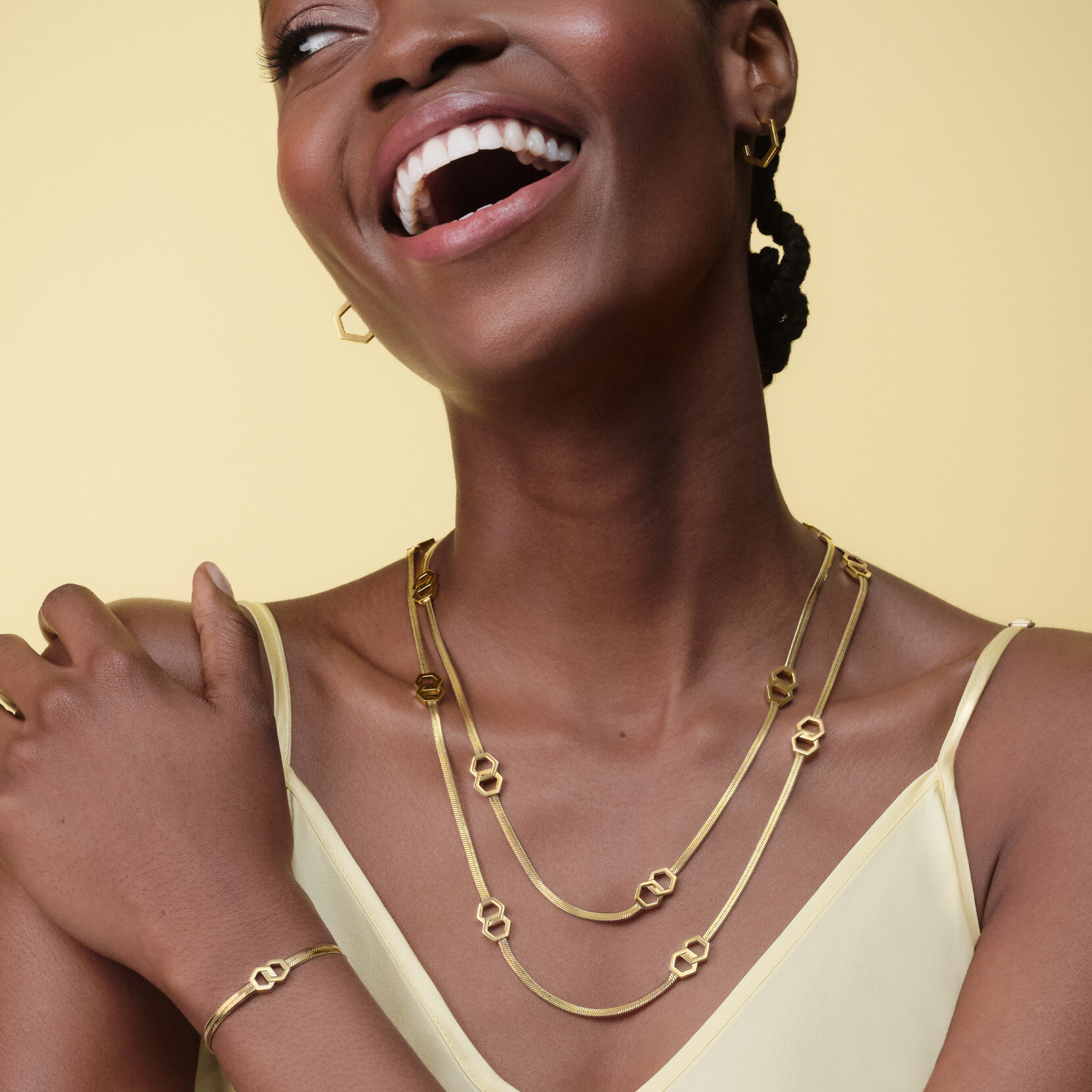 Honeycomb Loop Gold Plated Long Necklace