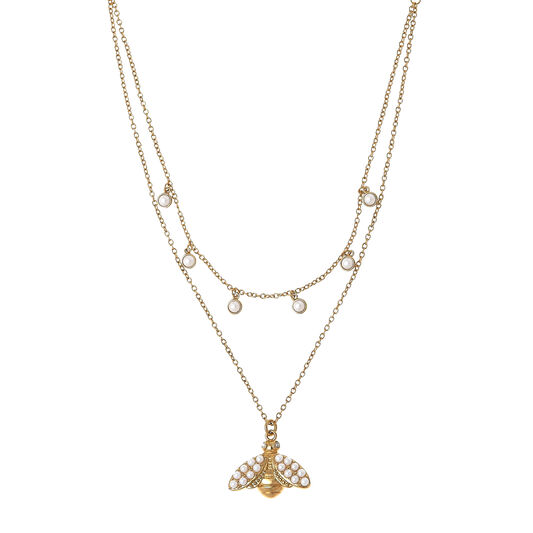 Pearl Bee Gold Bee Double Layer Necklace