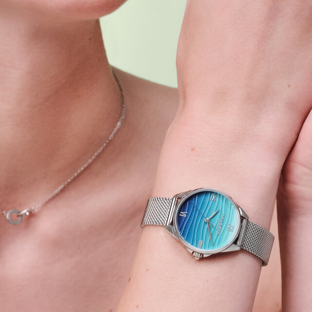 30mm Azure Blue Tone & Silver Mesh Watch