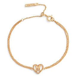 'M' Heart Initial Chain Bracelet Gold