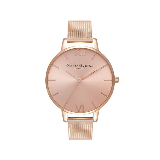 Big Dial Rose Gold Sunray Mesh Watch