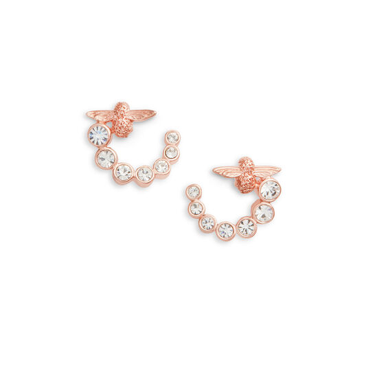 Bejewelled Bee Swirl Hoop Earrings Rose Gold