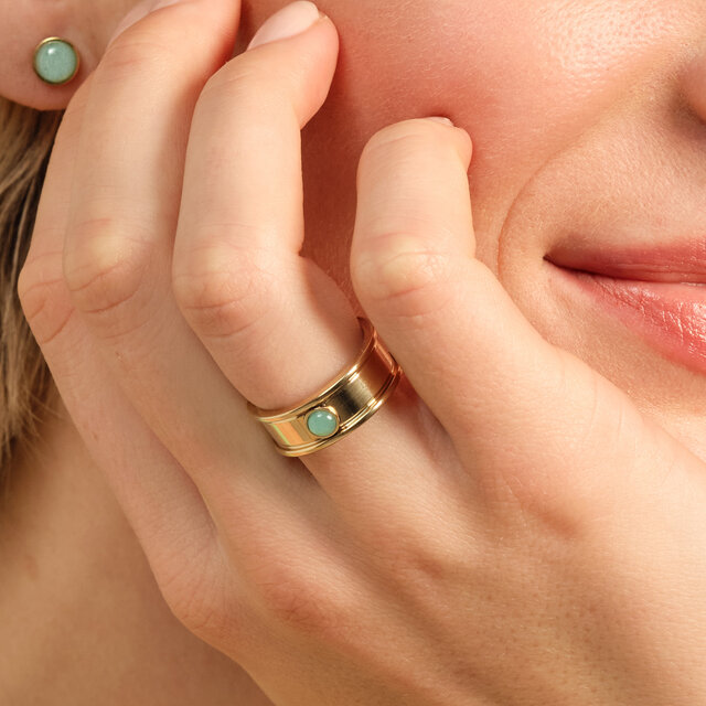Aventurine Cabochon Gold Plated Gemstone Ring M