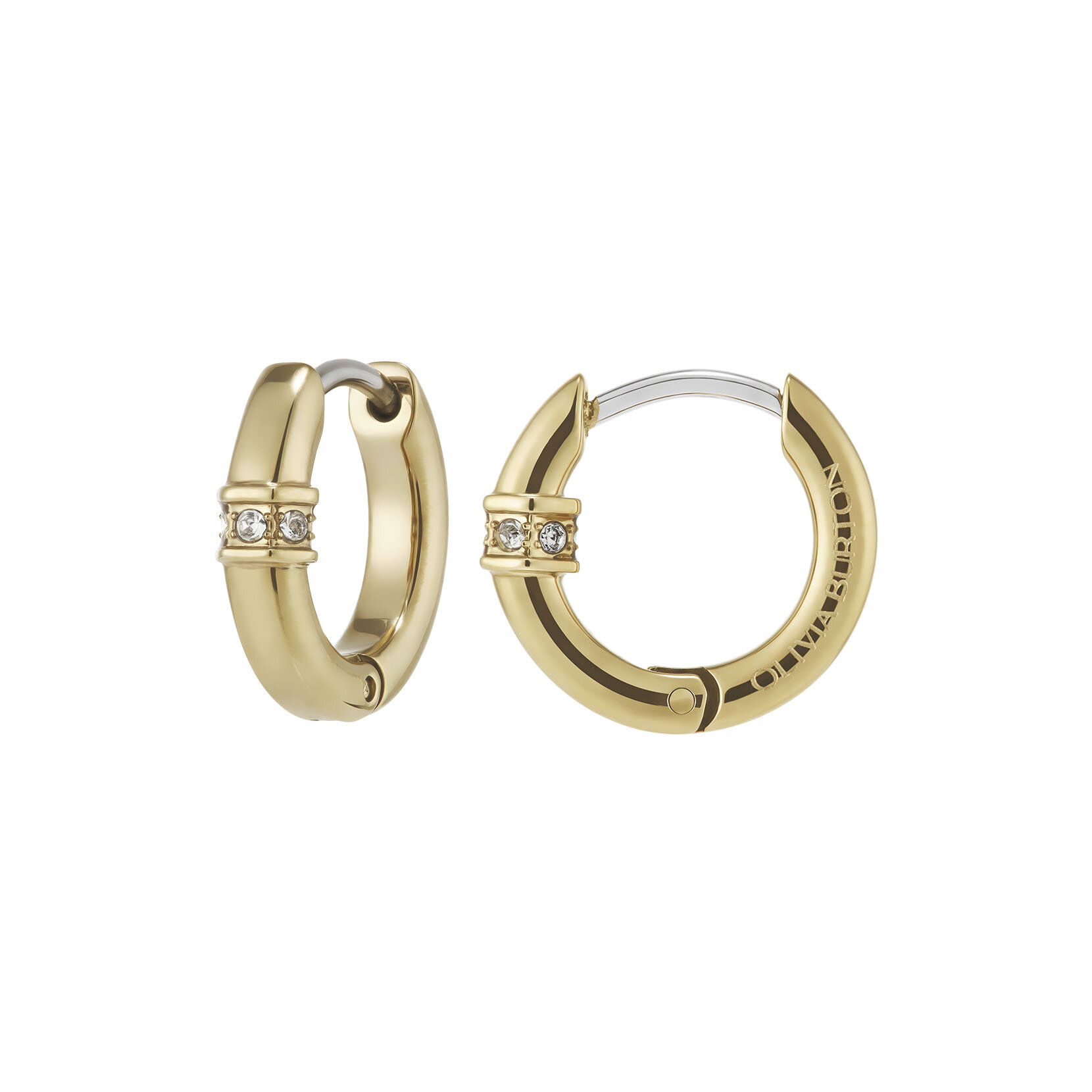 Linear Crystal Gold Plated Huggie Hoop Earrings