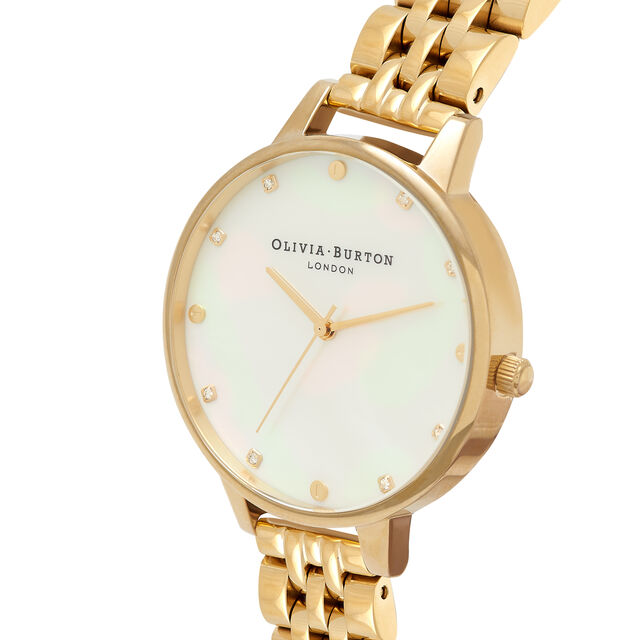 White Mother Of Pearl, Thin Case Gold Bracelet Watch