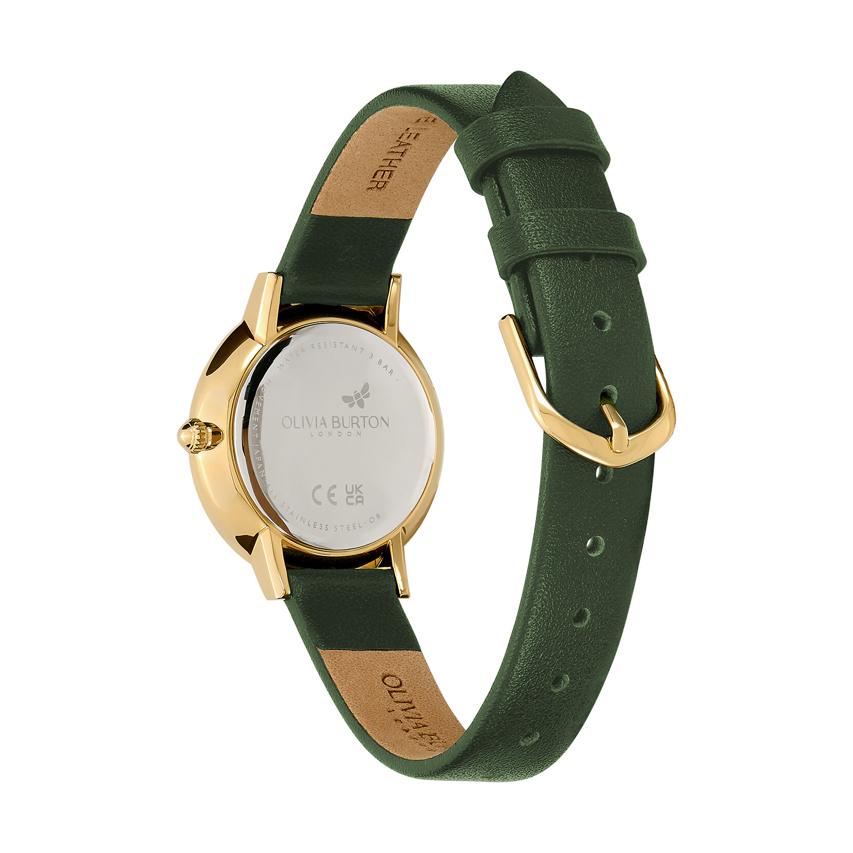 28mm Bee Ultra Slim Gold & Green Leather Strap Watch