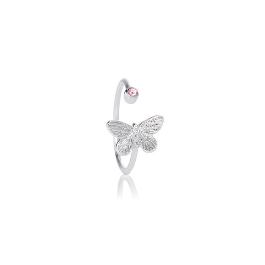Bejewelled Butterfly Ring Silver & Pink Stone