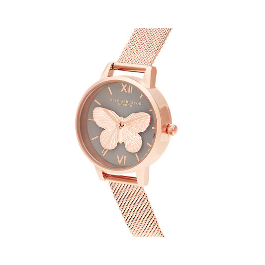 3D Butterly Grey Dial & Rose Gold Mesh