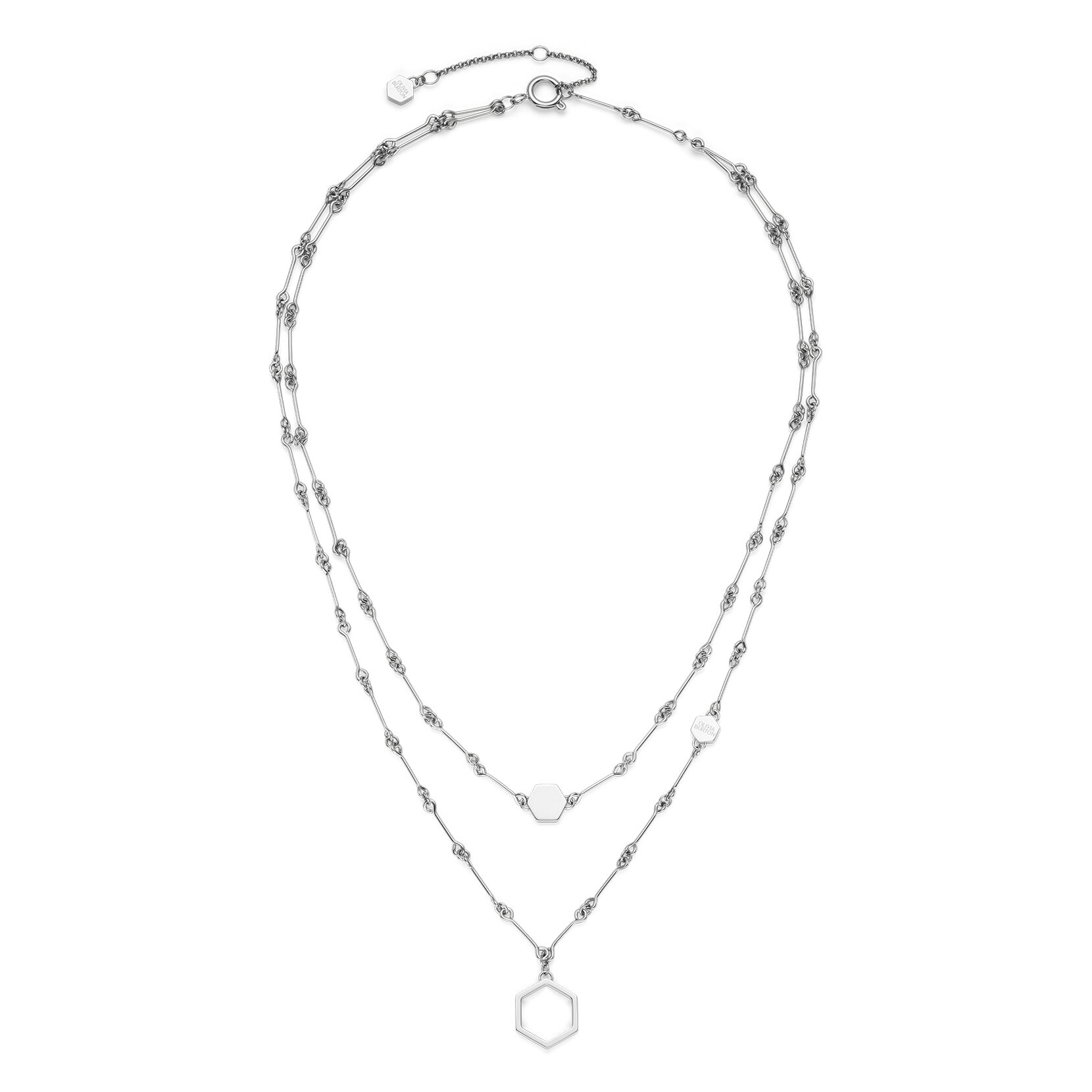 Honeycomb Silver Tone Double Chain Necklace