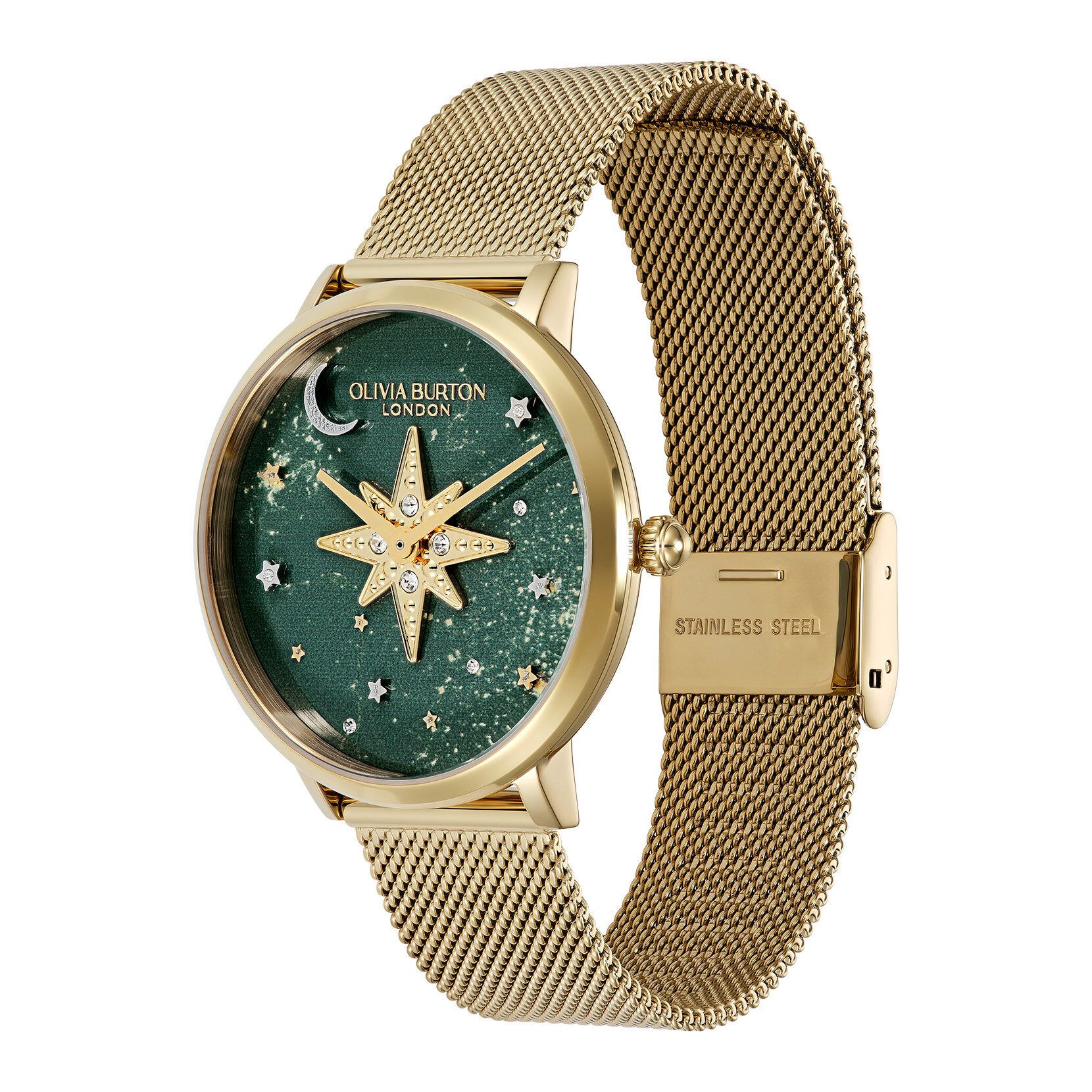 35mm Nova Forest Green & Gold Mesh Watch