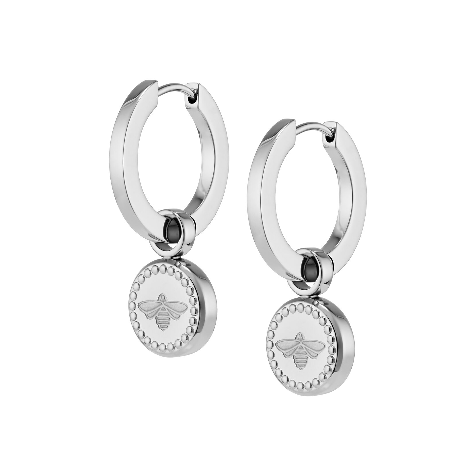 Bee Charm Silver Tone Hoop Earrings