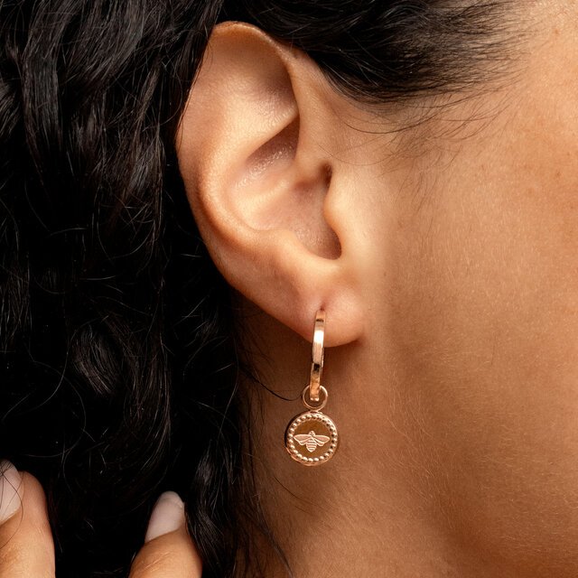 Bee Charm Rose Gold Plated Hoop Earrings