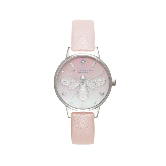 Sparkle Bee 30mm Silver & Blush Leather Strap Watch