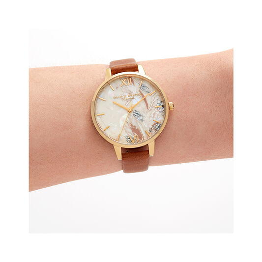 Abstract Florals Tan and Gold Watch