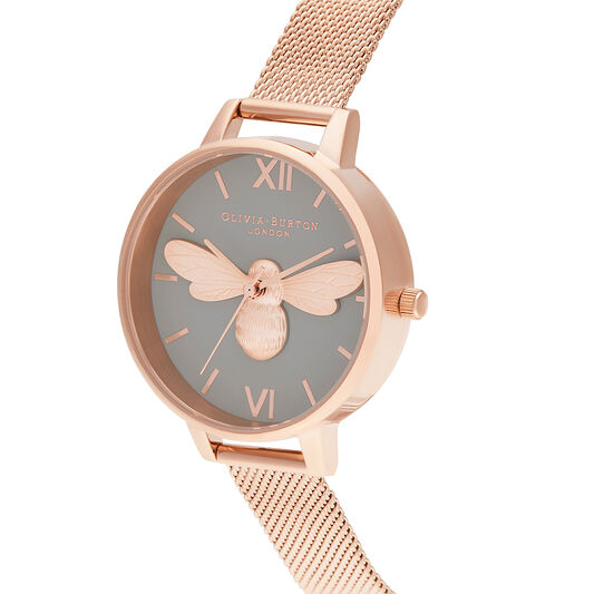 Lucky Bee, Grey Dial & Rose Gold Mesh