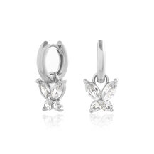 Sparkle Butterfly Marquise Butterfly Huggie Hoops Silver