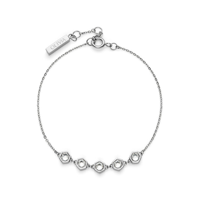 Ever Stacked Crystal Honeycomb Silver Tone Stacking Bracelet