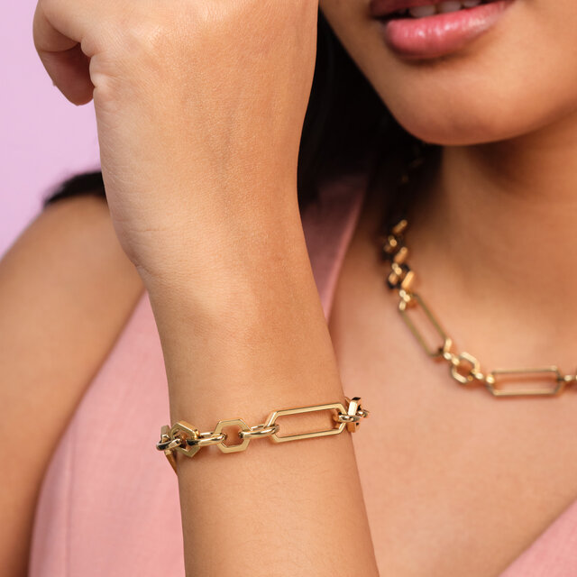 Hex Link Gold Plated Bracelet