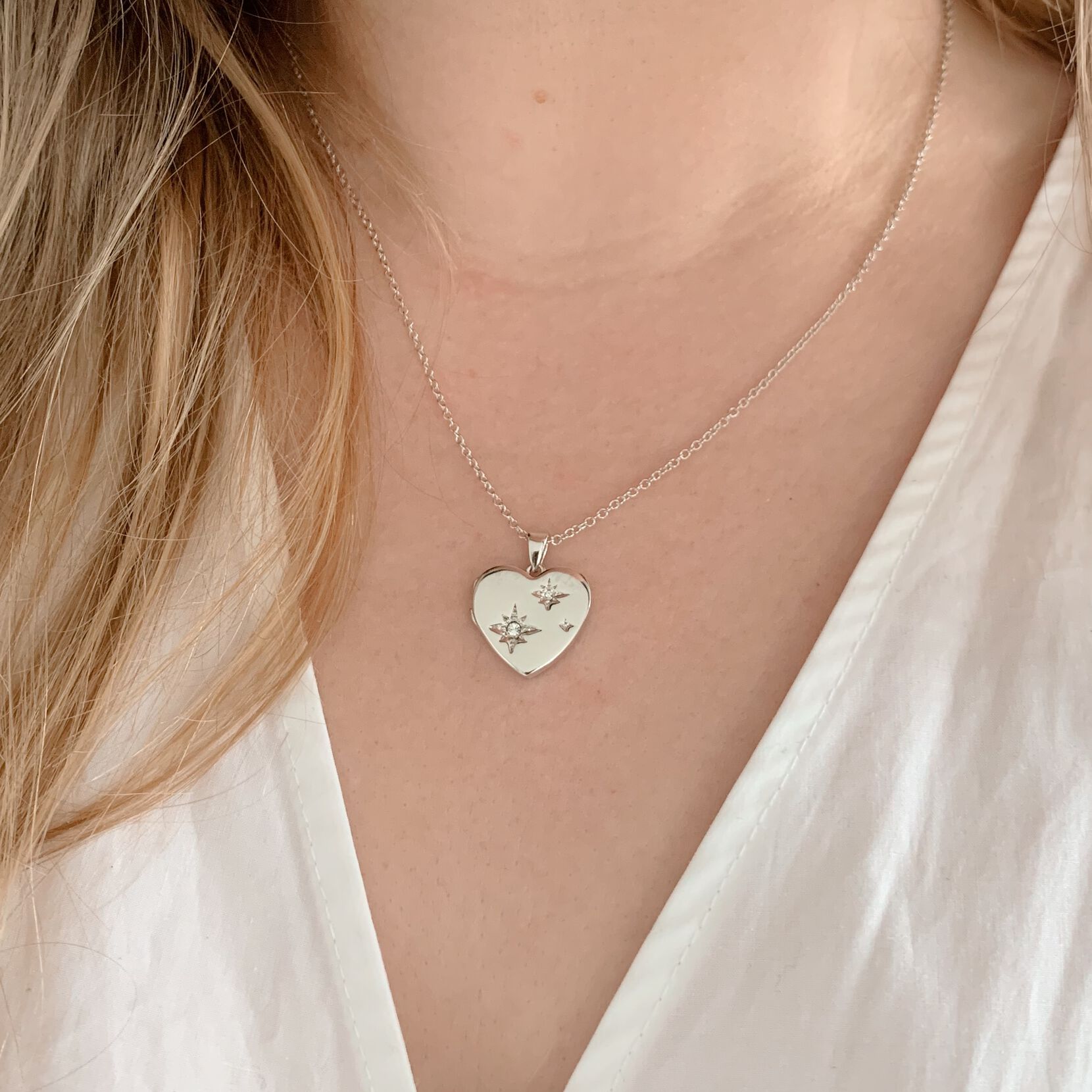 Celestial North Star Silver Heart Locket