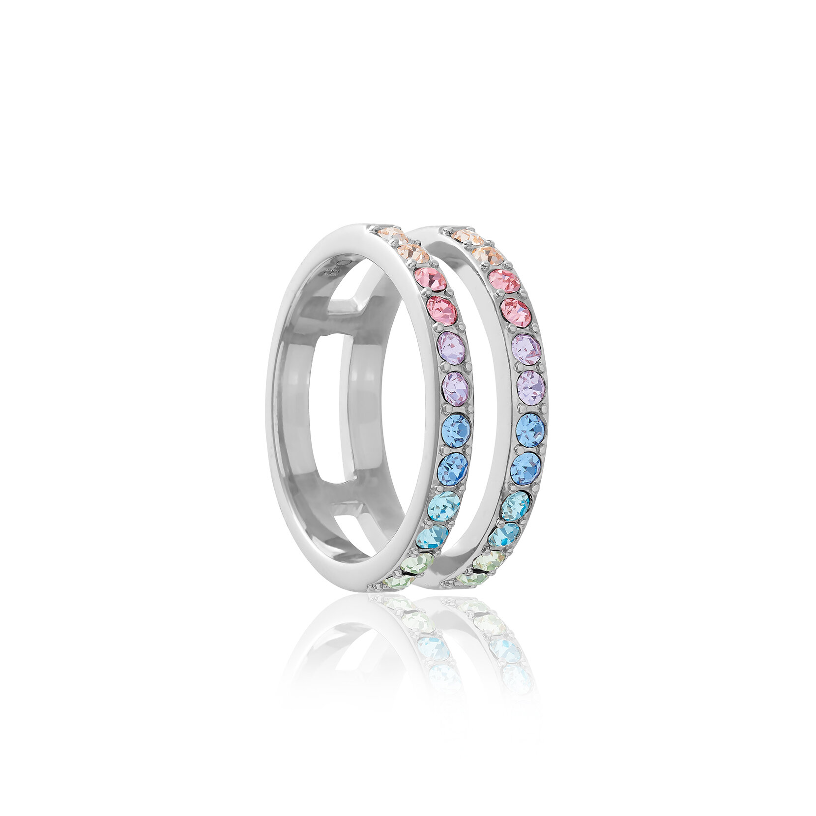 Silver Rainbow Double Band Ring L