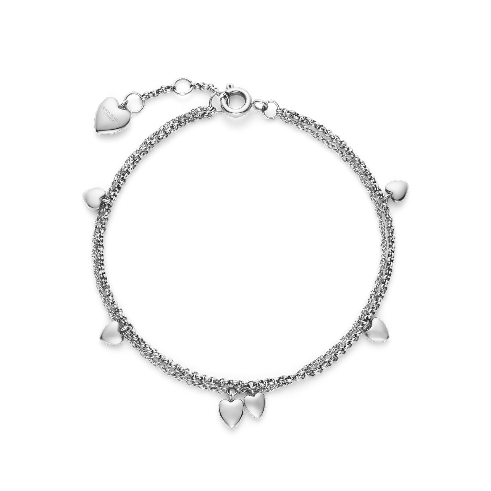 Mini Heart Silver Tone Double Chain Bracelet