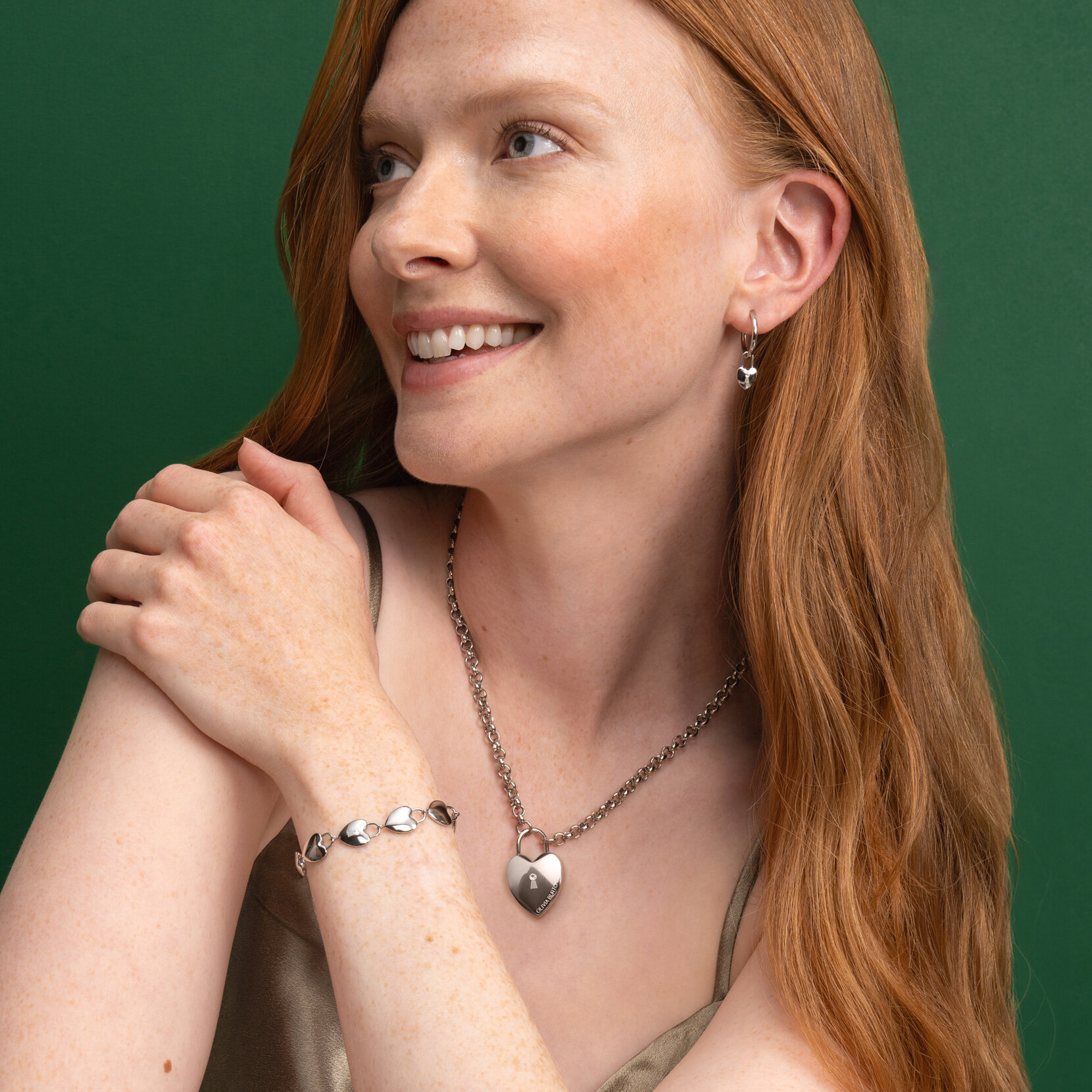Locked Heart Silver Tone Pendant Necklace
