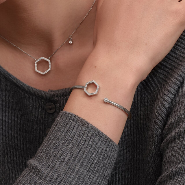 Crystal Honeycomb Silver Tone Bangle
