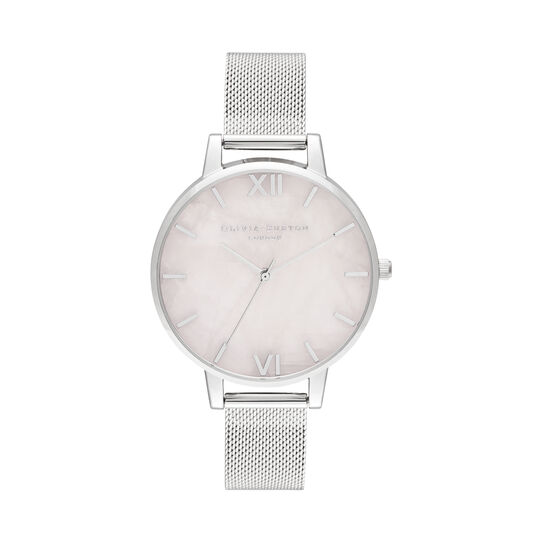 Big Dial Rose Quartz & Silver Mesh