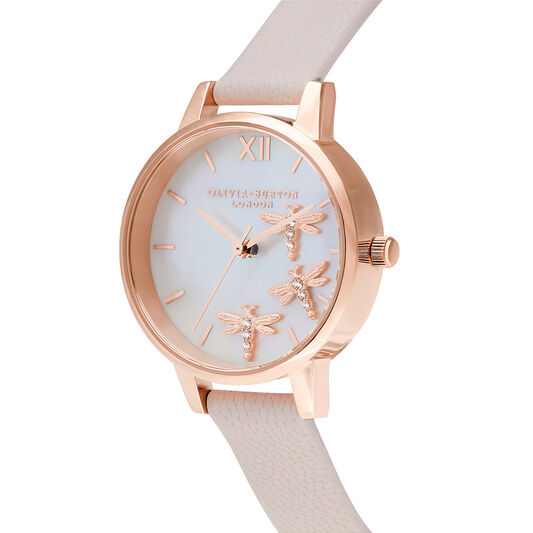 Dancing Dragonfly Blush Faux MOP Dial, Pearl Pink & Rose Gold
