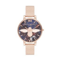 Big Dial 3D Bee Lapis Lazuli & Rose Gold Boucle Mesh
