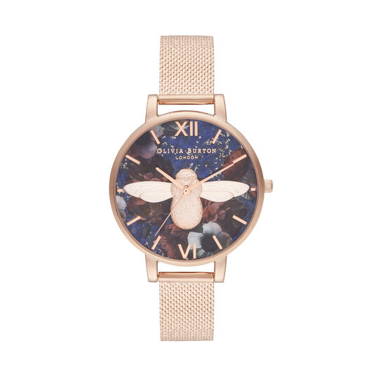 Big Dial 3D Bee Lapis Lazuli & Rose Gold Boucle Mesh