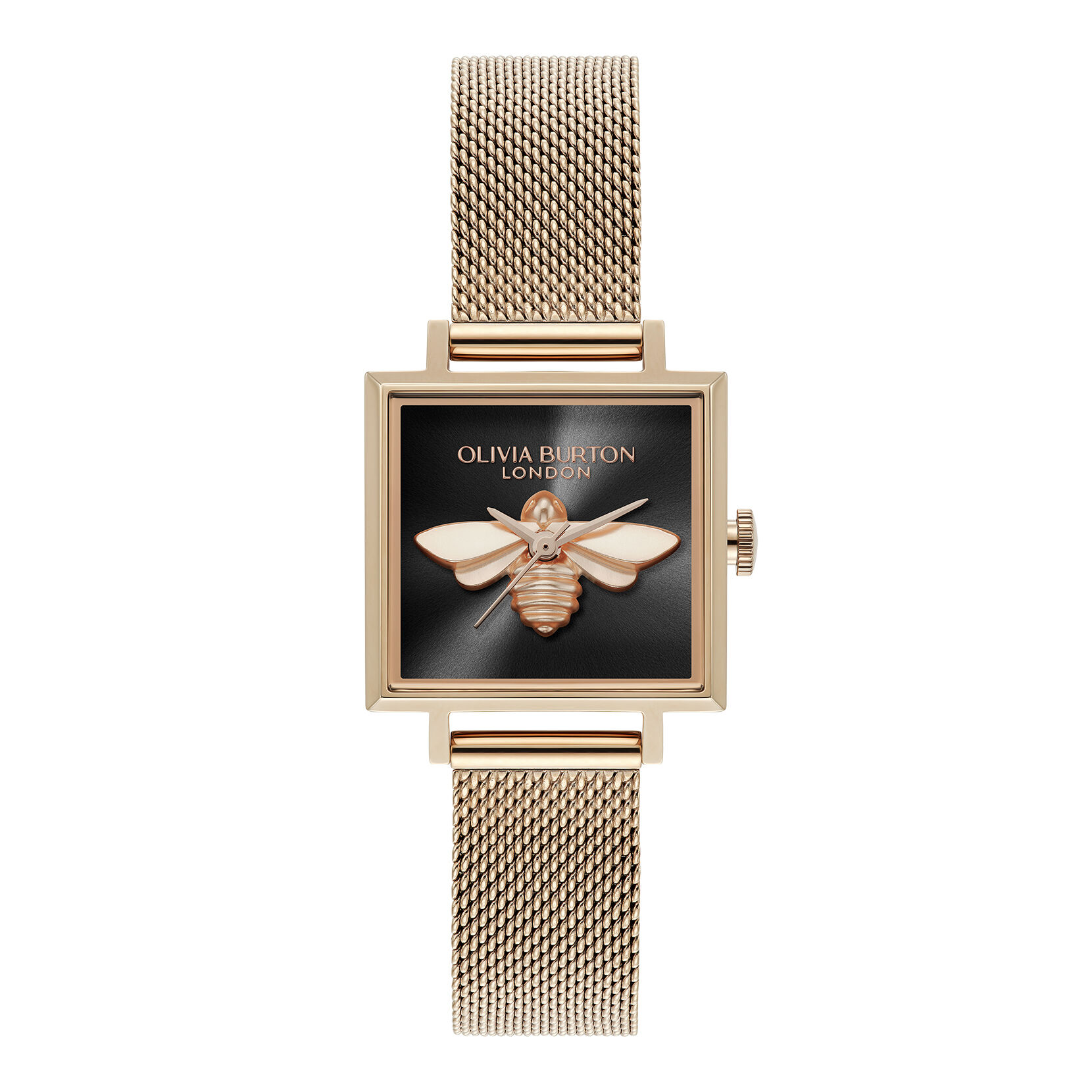23mm Lucky Bee Black Rose Gold Mesh Watch