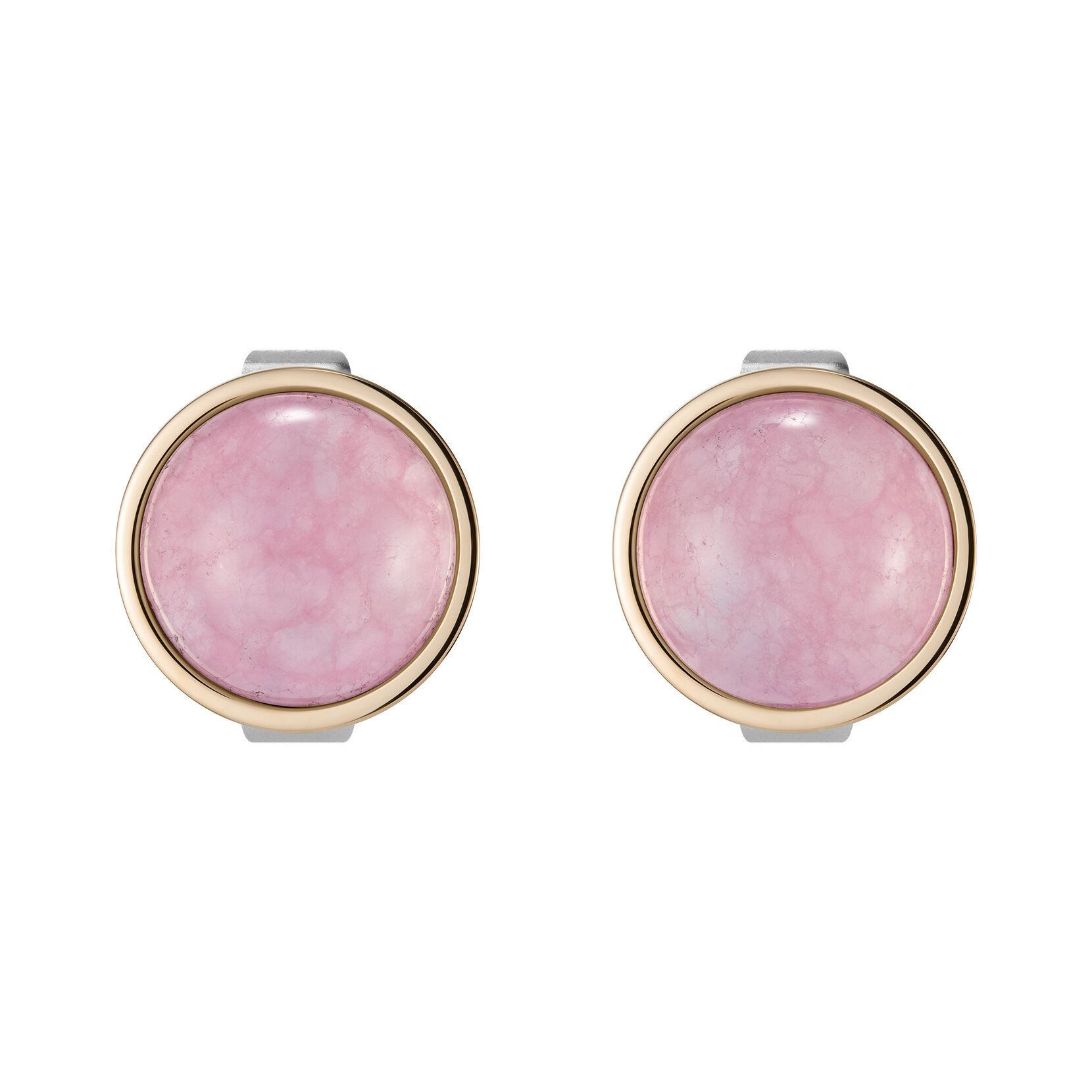 Rose Quartz Cabochon Rose Gold Plated Gemstone Stud Earrings