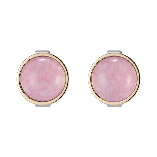 Rose Quartz Cabochon Rose Gold Plated Gemstone Stud Earrings